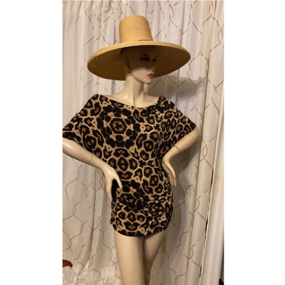Animal print ruched top off shoulder
